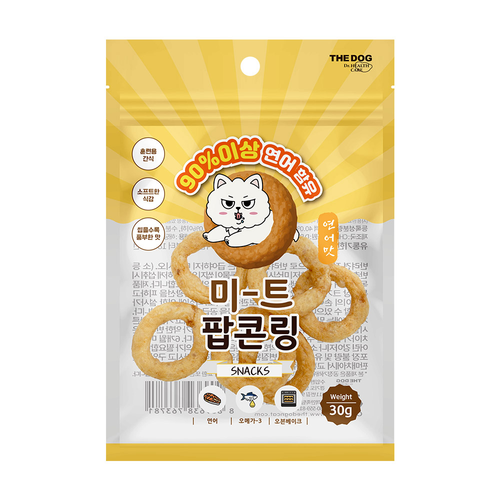 더독 미트팝콘링 강아지 고기 간식 오븐베이크 치킨 연어맛, 30g, 1개 - 메인 이미지