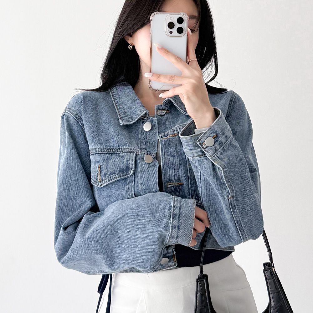 하빈겔 데님자켓 긴팔 흑청 데일리룩 AF0982 - 상품 이미지