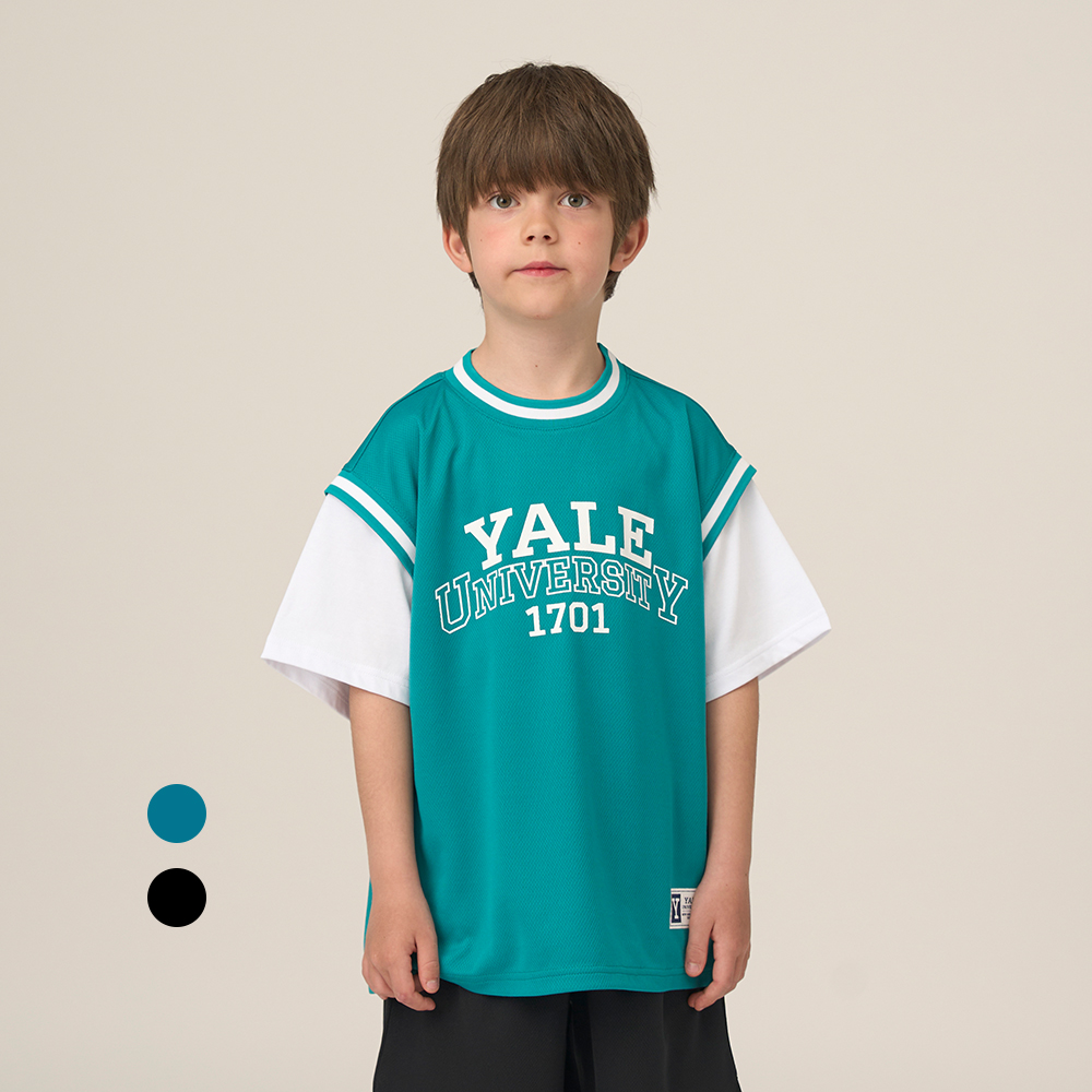 예일키즈 소매 배색 저지 하프 티셔츠 A5M008