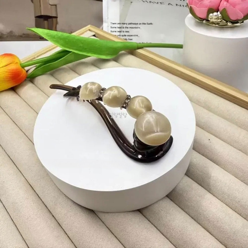 구슬 트위스트집게핀 가로 올림머리핀 왕방울 예쁜 삔 - 상세 이미지 3