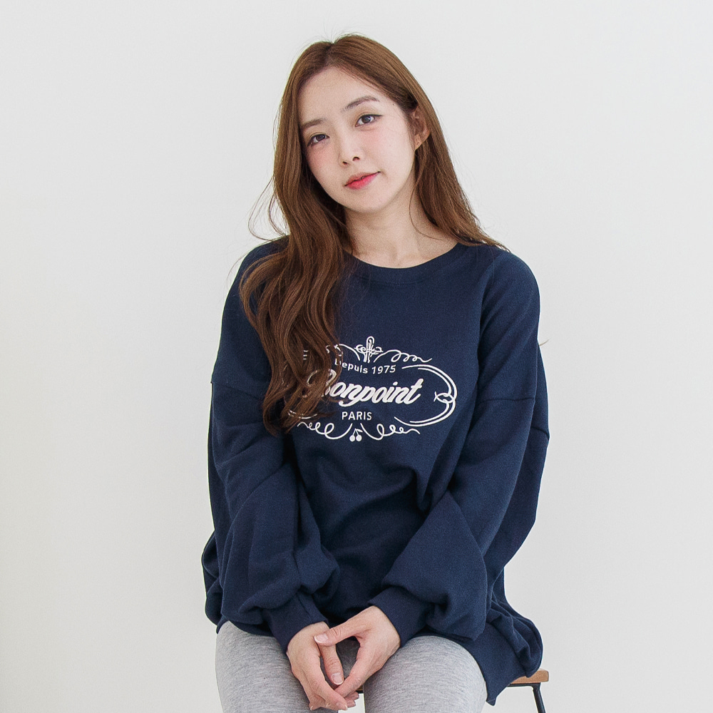 봉쁘앙 레터링 자수 맨투맨 간절기 오버핏 시보리 긴팔 롱티 이미지 1