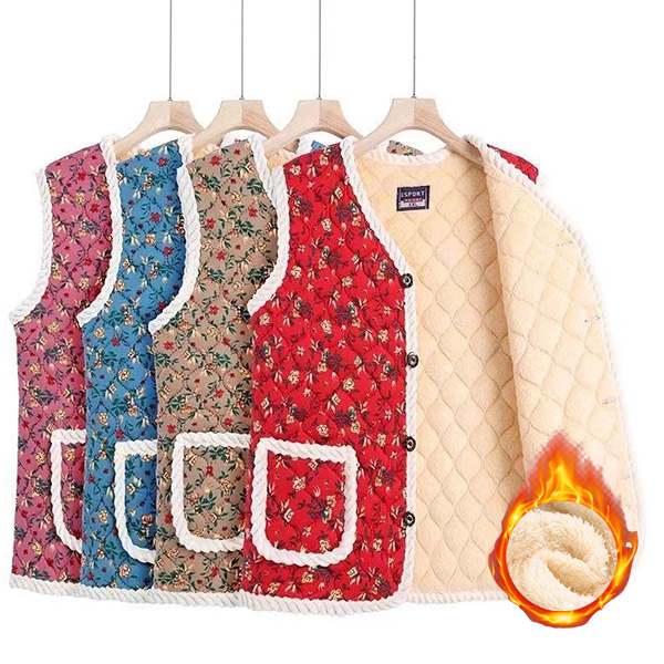 꽃무늬 김장 할머니 촌캉스 조끼 어르신 누빔 양털 융털 단추 남성 여성 보온 겨울 기모조끼 제품 이미지