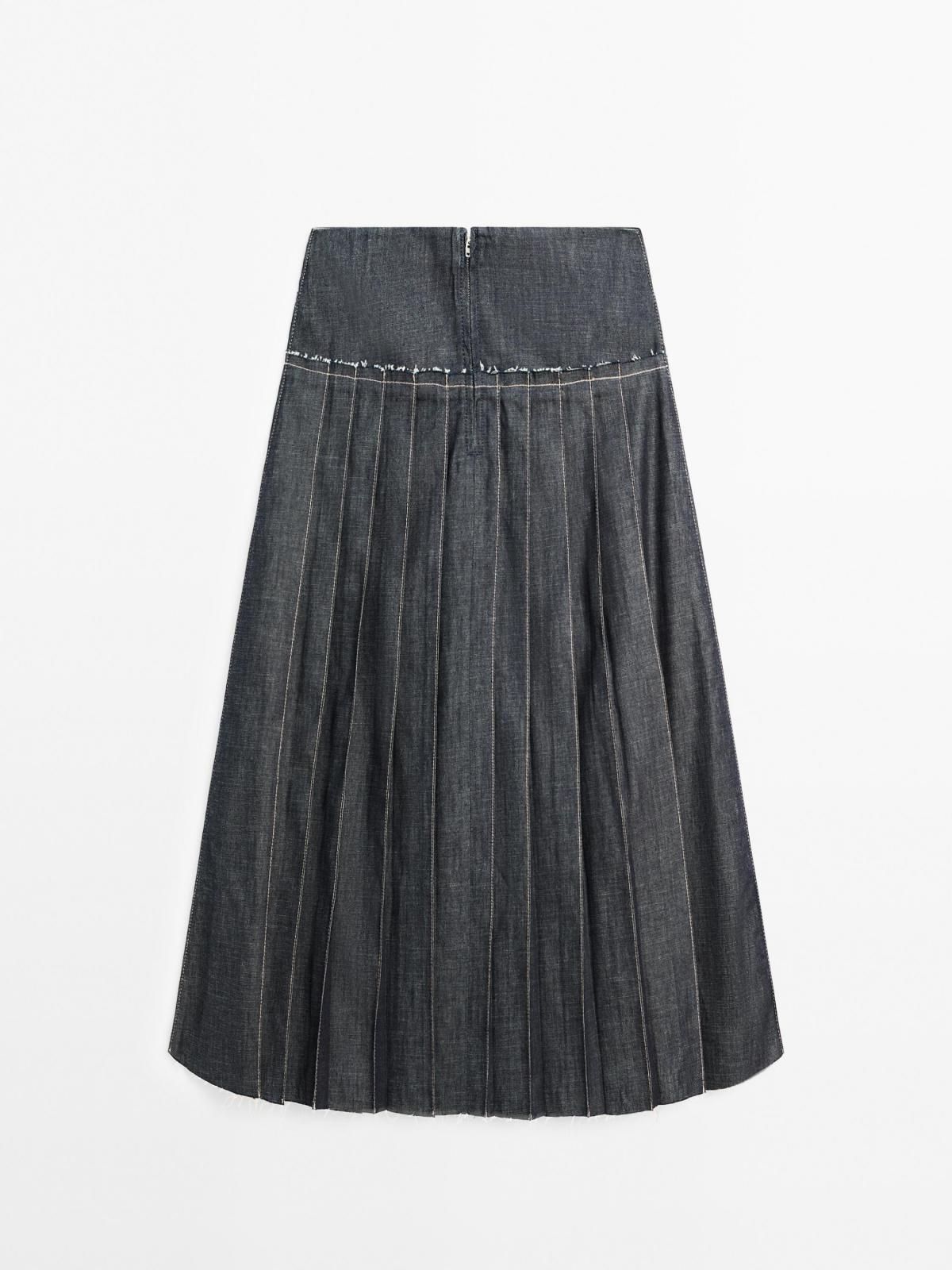 마시모두띠 하이라이즈 데님 롱 플리츠 스커트 5201/601 DARK BLUE - 상세 이미지 5