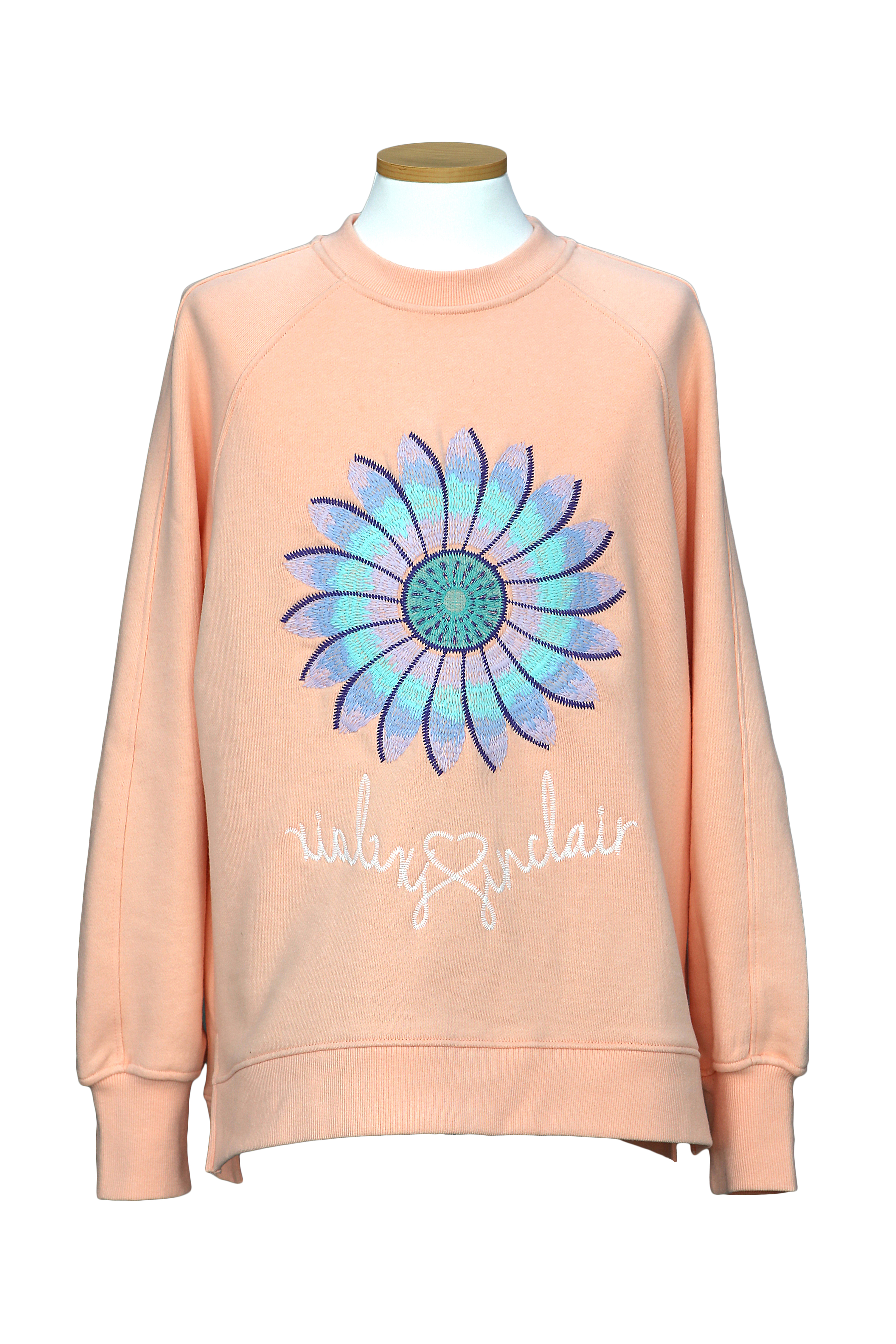 SINCLAIR 싱클레어 해바라기 자수 시그니쳐 스웻셔츠 피치코랄 오버핏 빅사이즈 긴팔 맨투맨