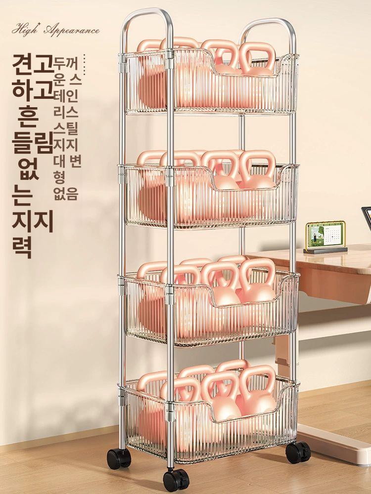 투명 책꽂이트롤리 이동식 수납 간이책꽂이 북트레이 북웨건 책상책장 북카트 북트롤리 스탠딩 4단 대형 투명화이트 - 상세 이미지 4