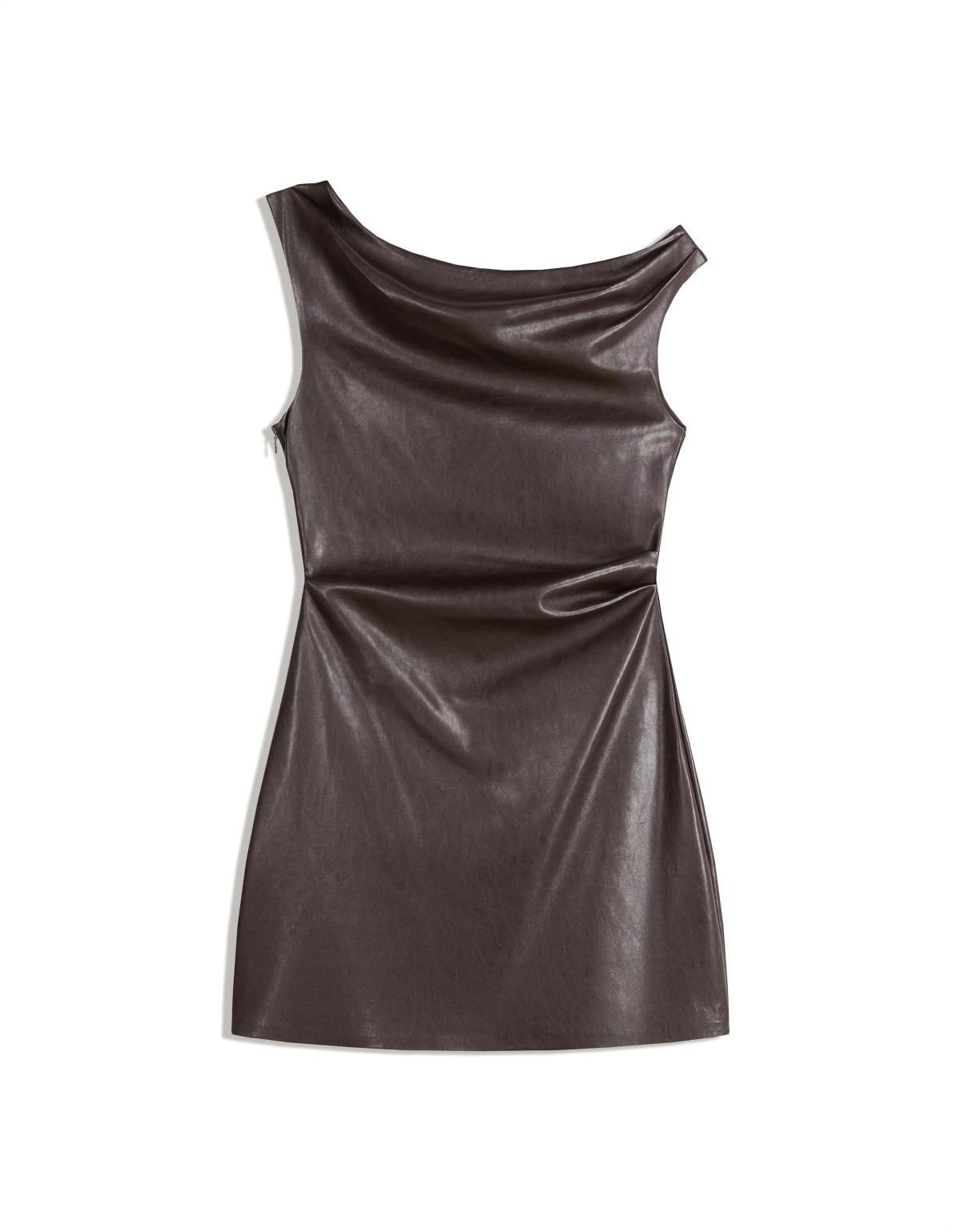 버쉬카 레더 이펙트 비대칭 미니 원피스 5861/741 BROWN - 메인 이미지