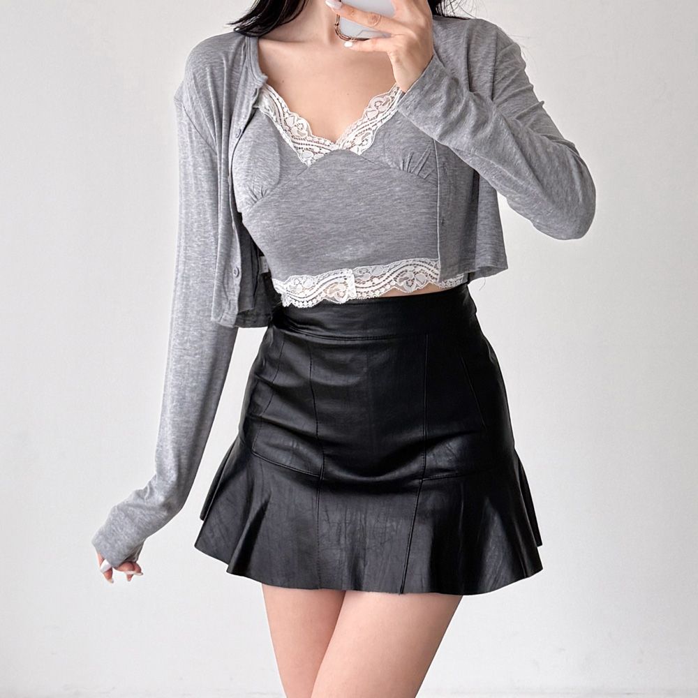 사츄하 플레어스커트 미니 레더 페미닌룩 AF0986 - 상세 이미지 5