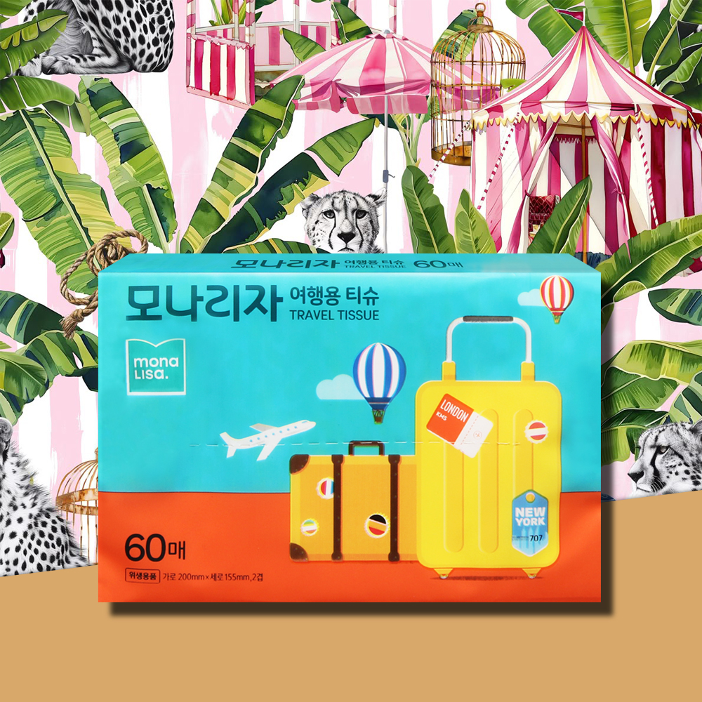 모나리자 여행용 티슈 60매 1개 차량용 미니 포켓 휴대용 티슈 휴지 - 메인 이미지