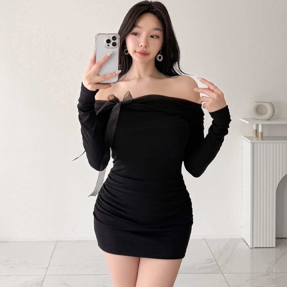 엔휴레 섹시원피스 오프숄더 긴팔 파티 AF0976 - 상세 이미지 5