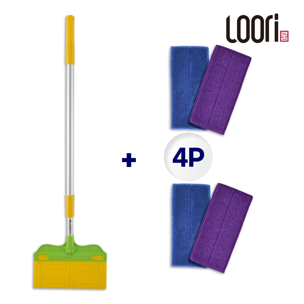 루리 멀티싹싹 일반형 물걸레 밀대 밀대봉+패드4p 가정용 물걸레 청소포호환 막대걸레 밀걸레
