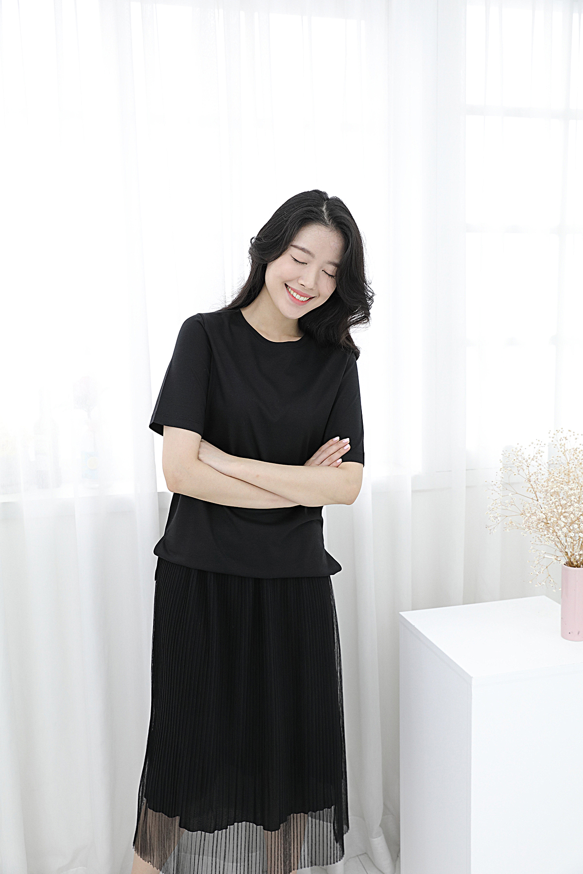 SINCLAIR 싱클레어 프리미엄 코튼실크 티셔츠 무지 블랙 이미지 6