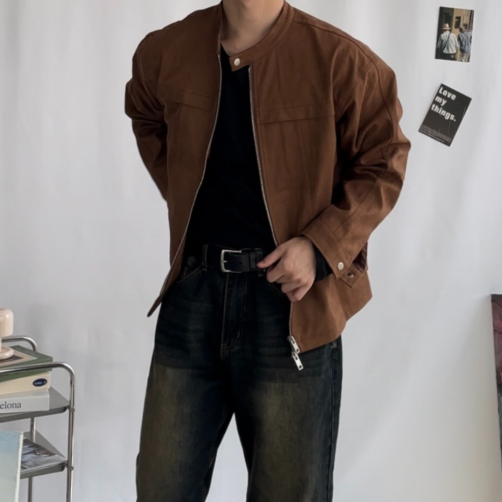 남자스웨이드자켓 가을 데일리 차이나넥 남성 라이더자켓 - 메인 이미지