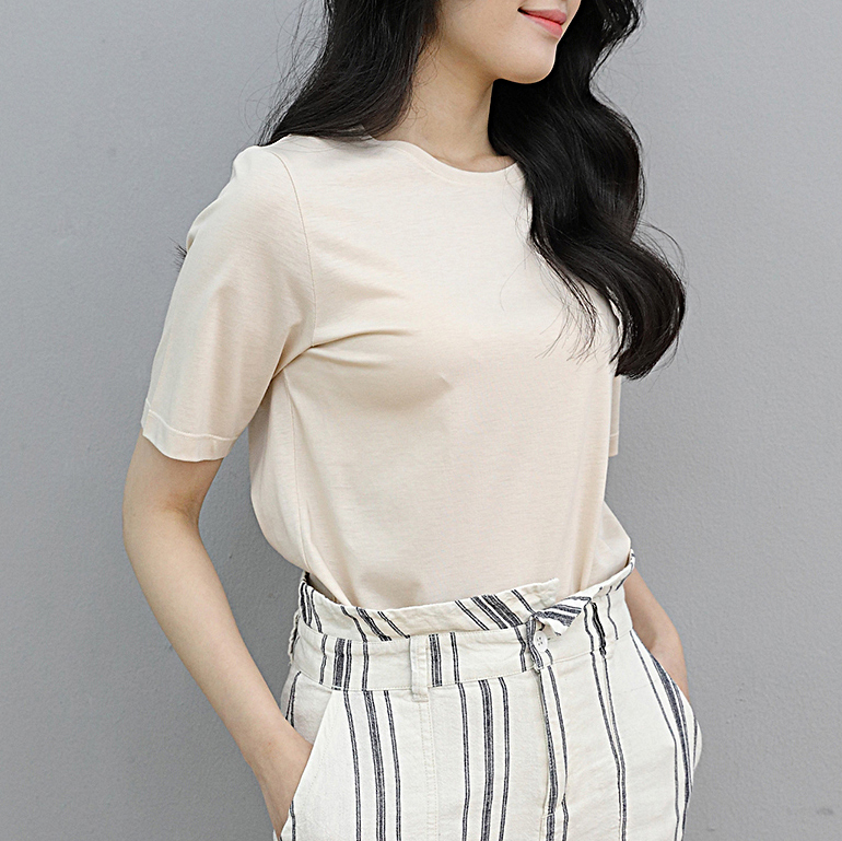 SINCLAIR 싱클레어 프리미엄 코튼실크 티셔츠 무지 베이지 - 상세 이미지 5