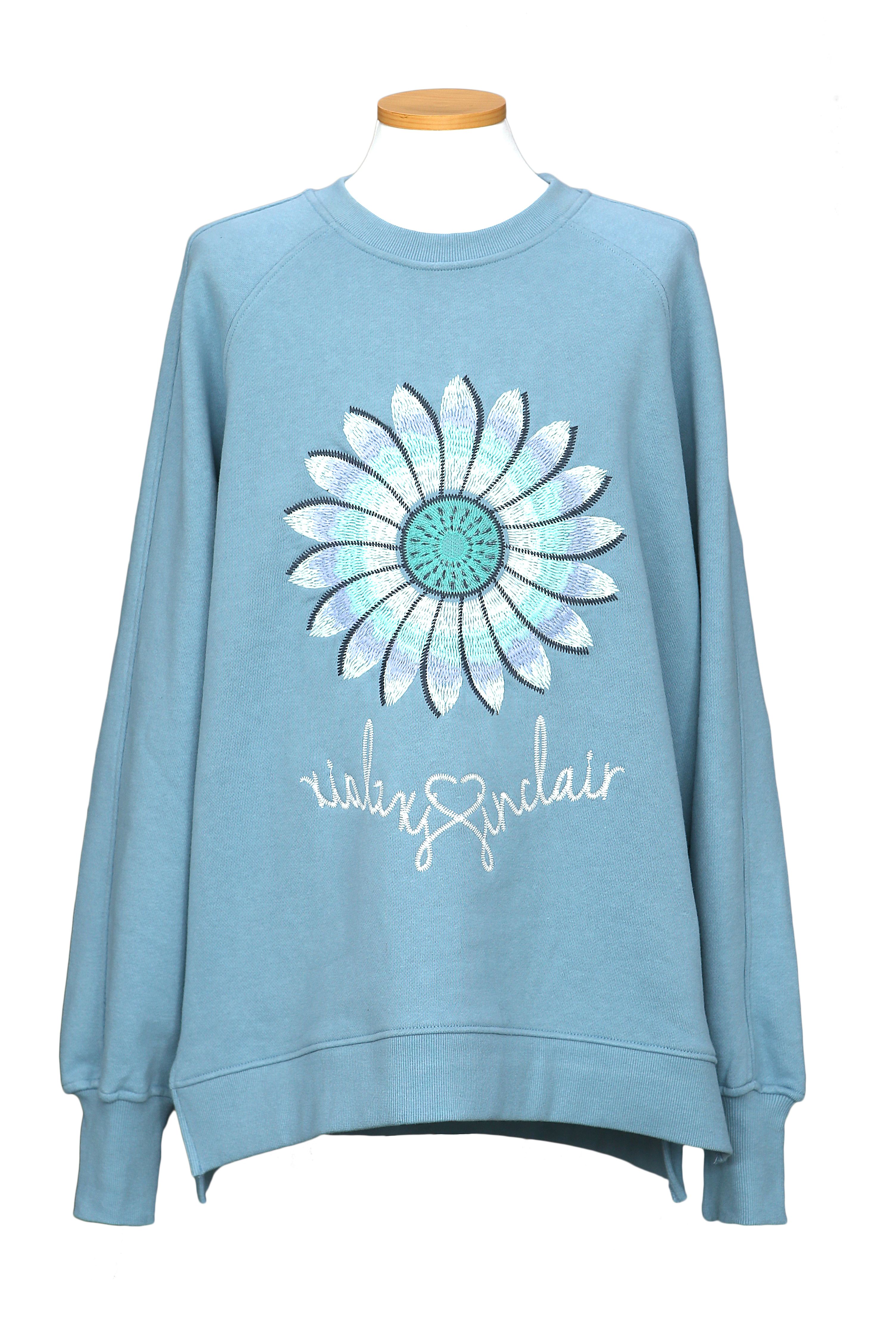 SINCLAIR 싱클레어 해바라기 자수 시그니쳐 스웻셔츠 블루그레이 오버핏 빅사이즈 긴팔 맨투맨