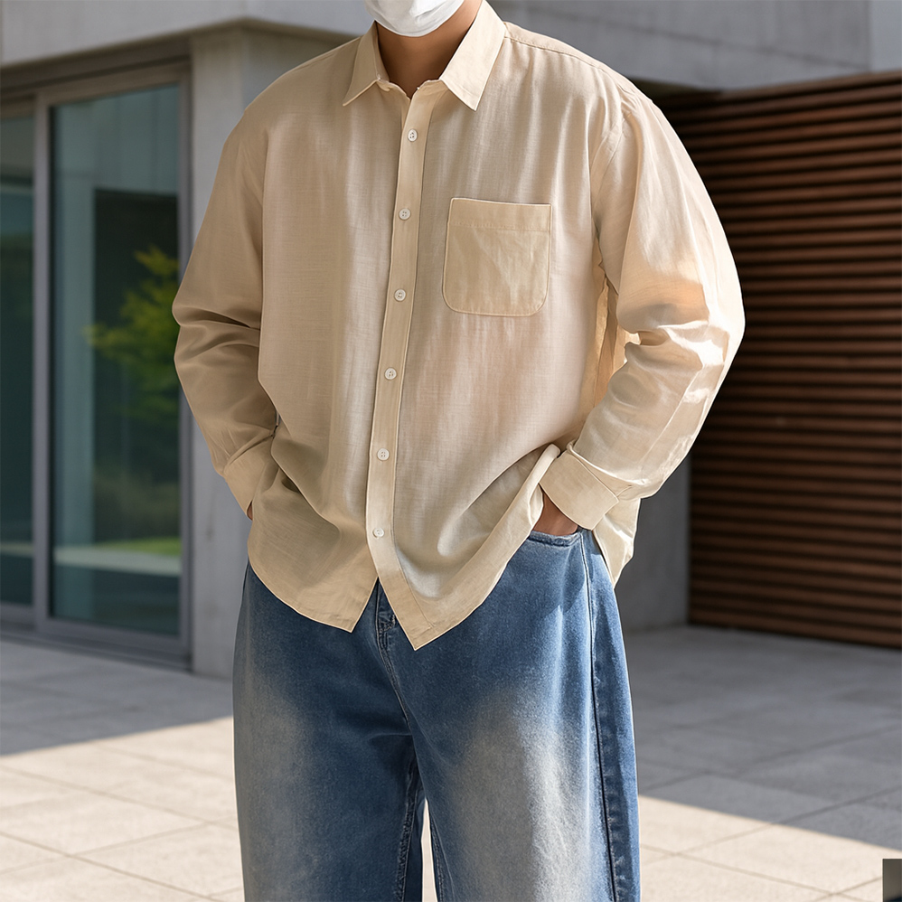 남자린넨셔츠 린넨남방 남자오버핏셔츠 - 상세 이미지 3