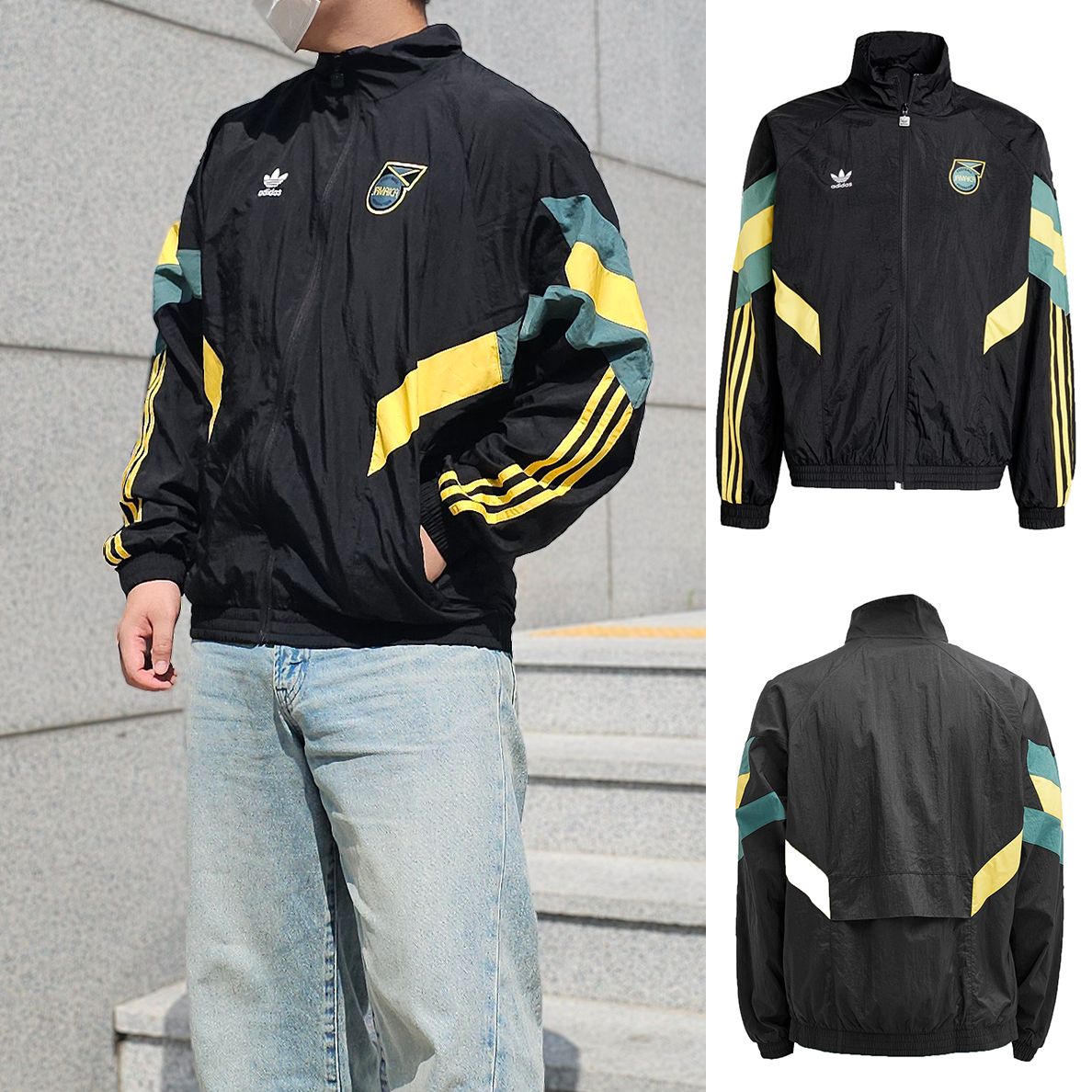 아디다스 져지 오리지널 자메이카 트랙탑 우븐 바람막이 러닝 자켓 IN5568블랙, 2XL