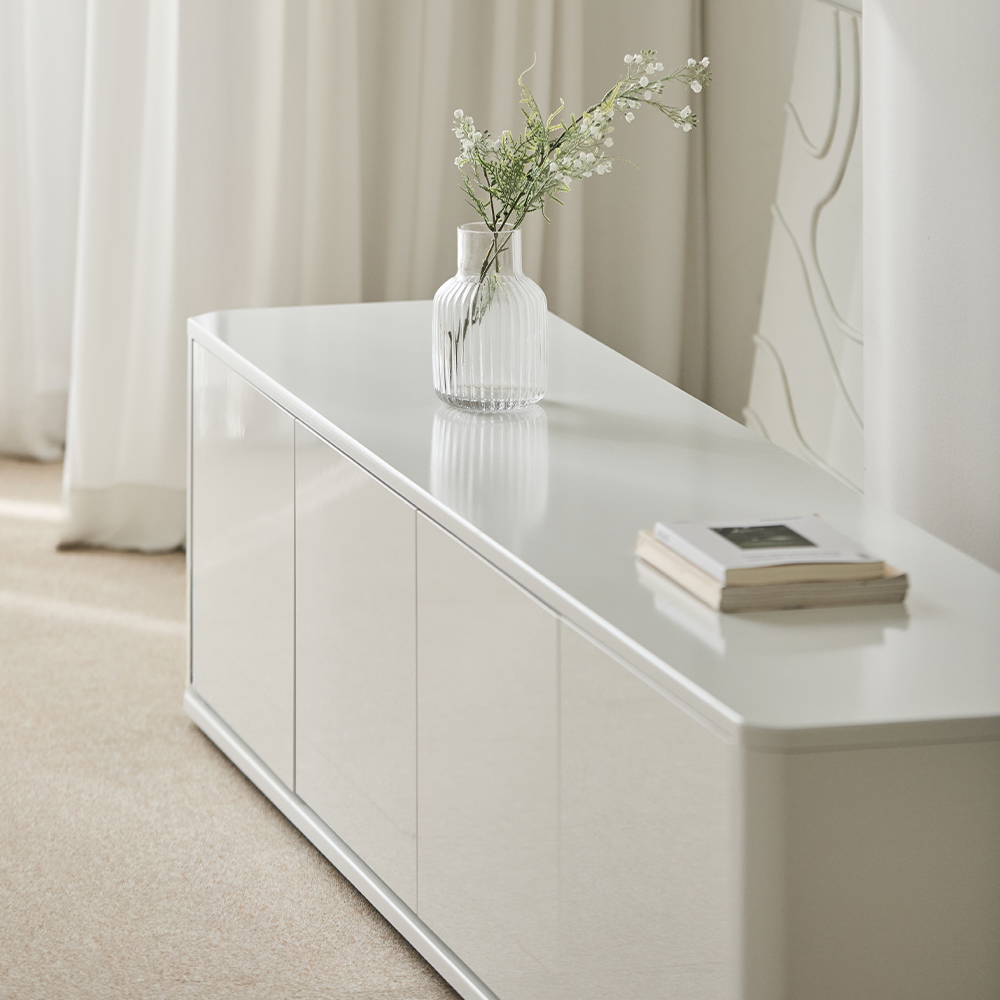 멜리나 하이그로시 높은거실장 2000 2000x400x430mm, 크림화이트