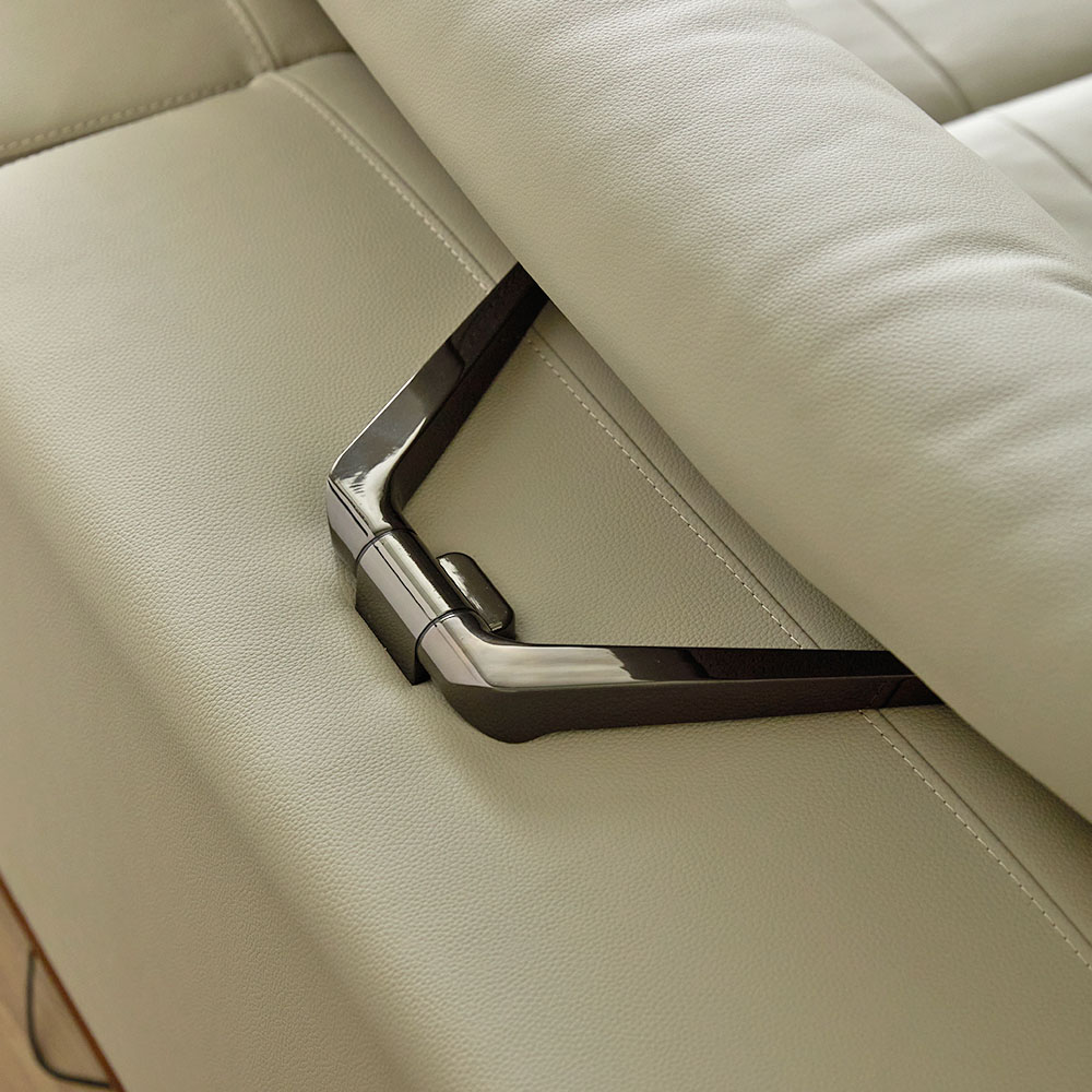 레노아 전동 리클라이너 슬라이딩 천연 가죽 소파 스툴미포함, 라이트그레이, 4인용