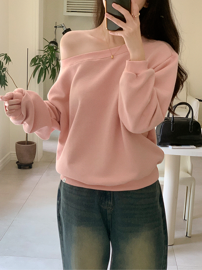 [자체제작] 보트넥 원숄더 루즈핏 긴팔 맨투맨 꾸안꾸룩 오프숄더 ts4640 - 상세 이미지 2