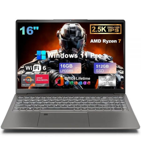 [해외]16인치 IPS 2.5K 게이밍 노트북 컴퓨터, 8코어 AMD 라이젠 7 6800H 최대 4.7GHz, 16GB DDR5 512GB SSD, 라데온 680M, 지문, 백라이