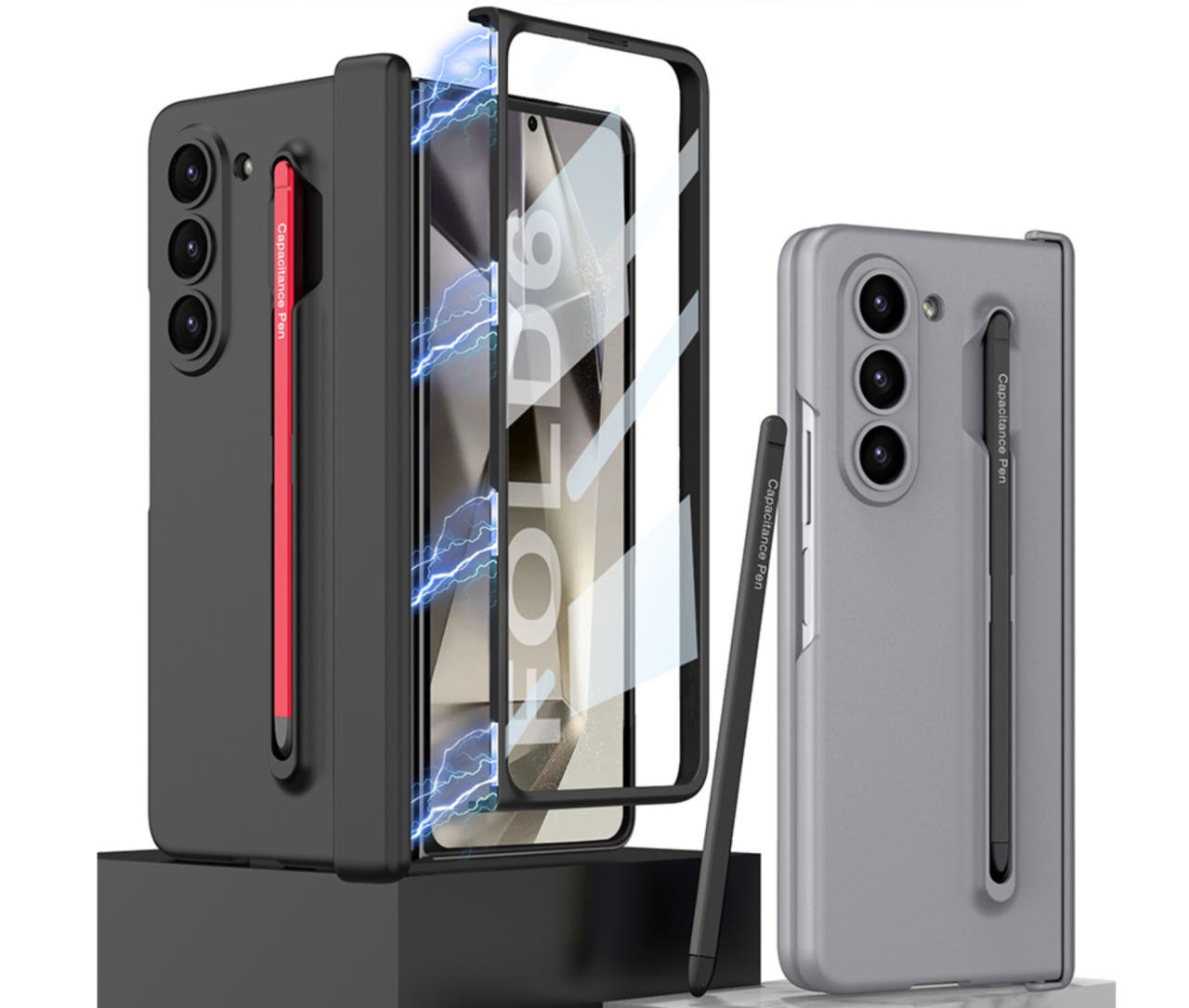 갤럭시 폴드 케이스 힌지보호 풀커버 펜포함 블랙_레드, 갤럭시Z 폴드6 - 상세 이미지 5