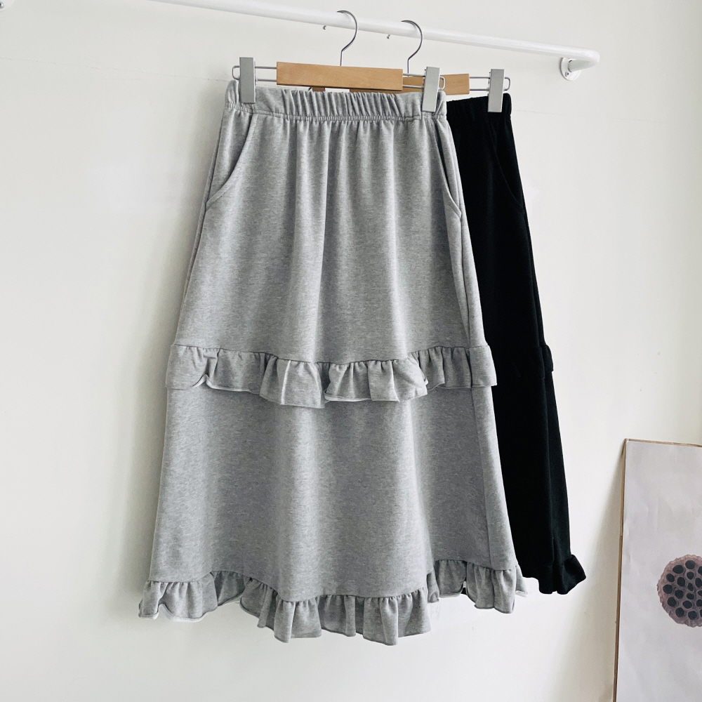 캉캉스커트 프릴 쭈리 A라인 밴딩 롱 스커트
