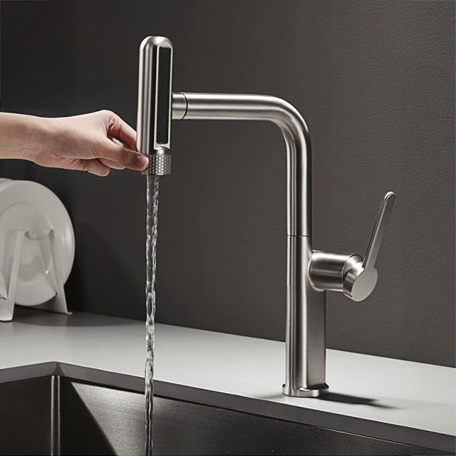 에떼르노 6WAY 주방 싱크대 폭포 거위목 와이드 수전 무광 니켈 크롬 EK-6100