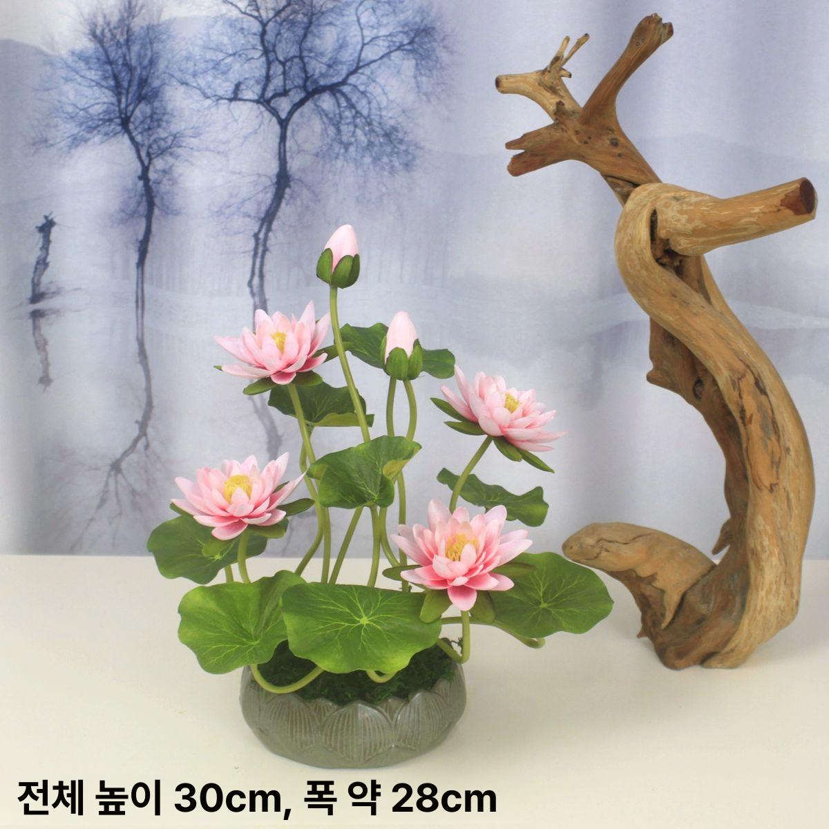 연꽃 조화 연잎 연밥 공연 호수 법당 사찰 모형 핑크 1송이 작은 화이트 연꽃 화병 - 상세 이미지 4