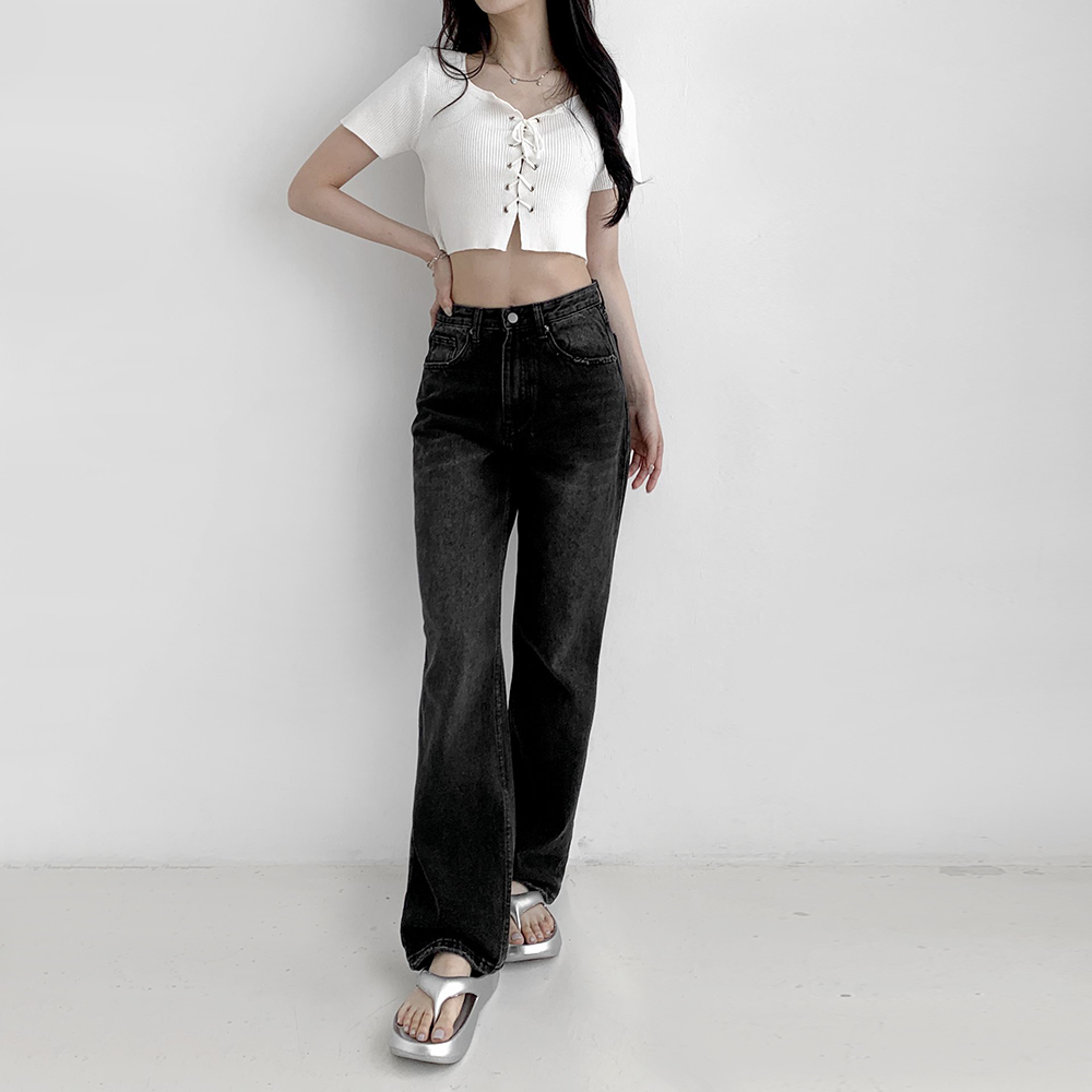 블랙 진 일자핏 여자 청바지 워싱 데님 503 - 상세 이미지 2