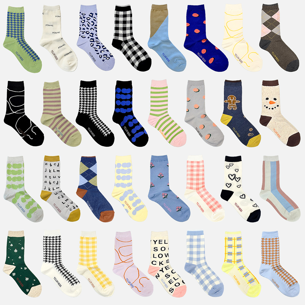 (3EA) 옐로우삭스 디자인 패턴 중목양말 3켤레 세트 / 150여종 중 3종 선택