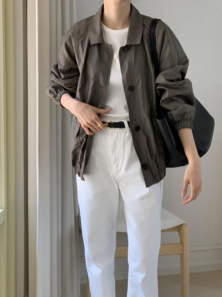 오버핏 카라넥 여성 블루종 패딩 야상 점퍼 봄 간절기 아우터 여자 항공점퍼 바람막이 - 상세 이미지 3