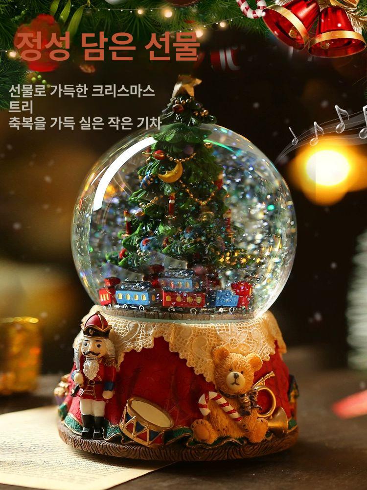 크리스마스 스노우볼 소품 앤틱 눈내리는 투명 성탄 볼 집들이 크리스마스워터볼 회전목마 블루투스X - 상세 이미지 3