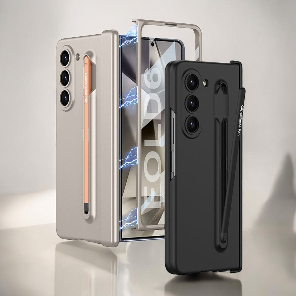 갤럭시 폴드 케이스 힌지보호 풀커버 펜포함 블랙_레드, 갤럭시Z 폴드6 - 상품 이미지