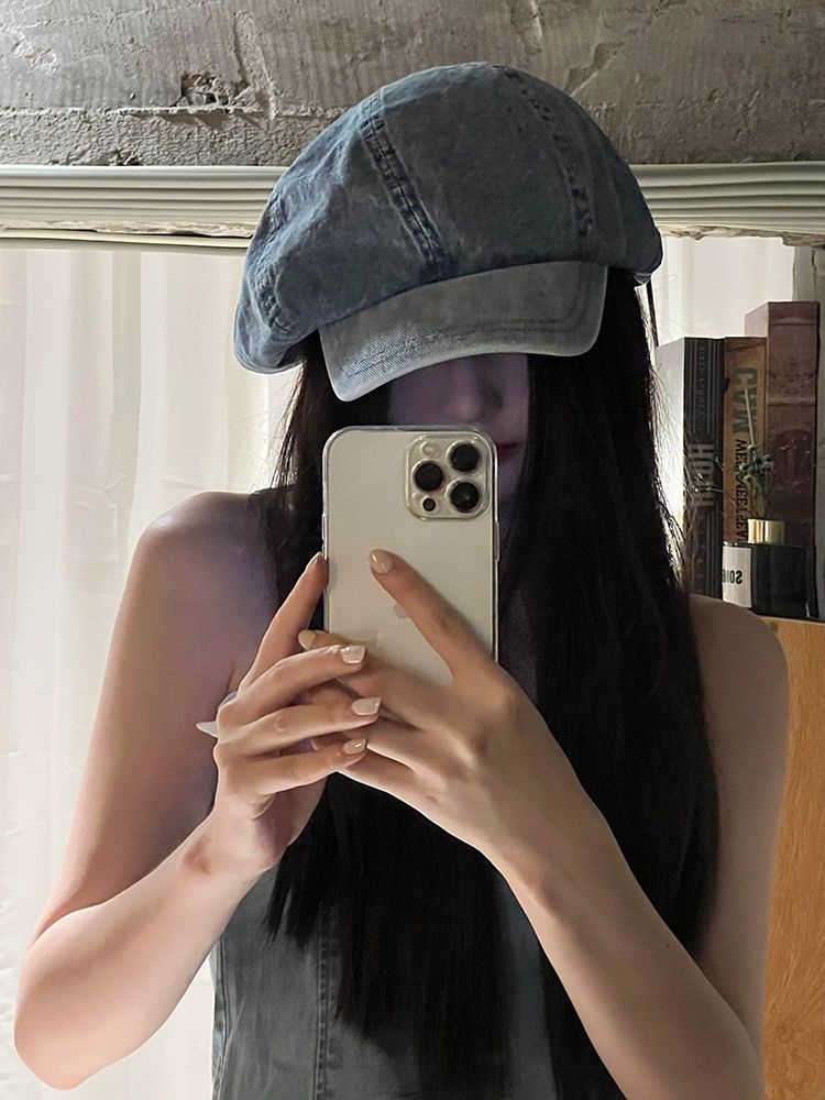 데님 베레모 대형 워싱 복고풍 빵모자 팔각형 사계절 대두 헌팅캡 청모자 여성용 진청 힙한 라이트데님블루 클라우드 프리사이즈 55-59cm - 상세 이미지 4