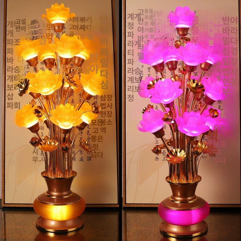 대형 연꽃 램프 법당 무드등 인테리어 신당 황광 광섬유 등신불 거실 중식당 천장등 수련 9등급 58cm - 상세 이미지 4