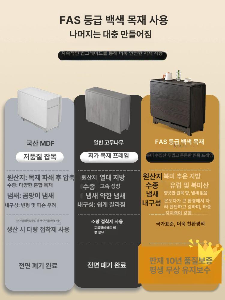 원목 접이식 식탁 의자세트 확장형 폴딩 테이블 소형 가정용 주방 다용도 식탁세트 무광블랙 1.4m 의자 6개 - 상세 이미지 4