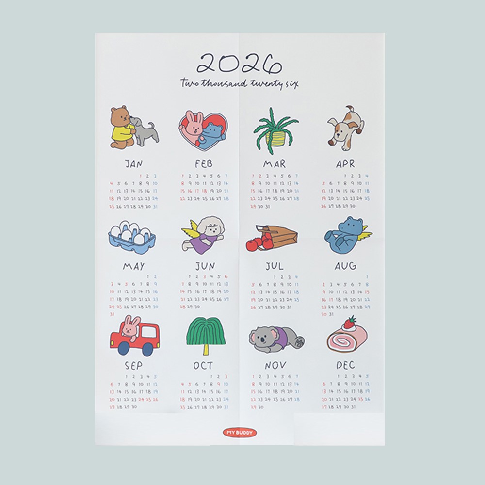 한장달력 2026 A2 포스터 26년 연간 캘린더 마이버디 - 상품 이미지