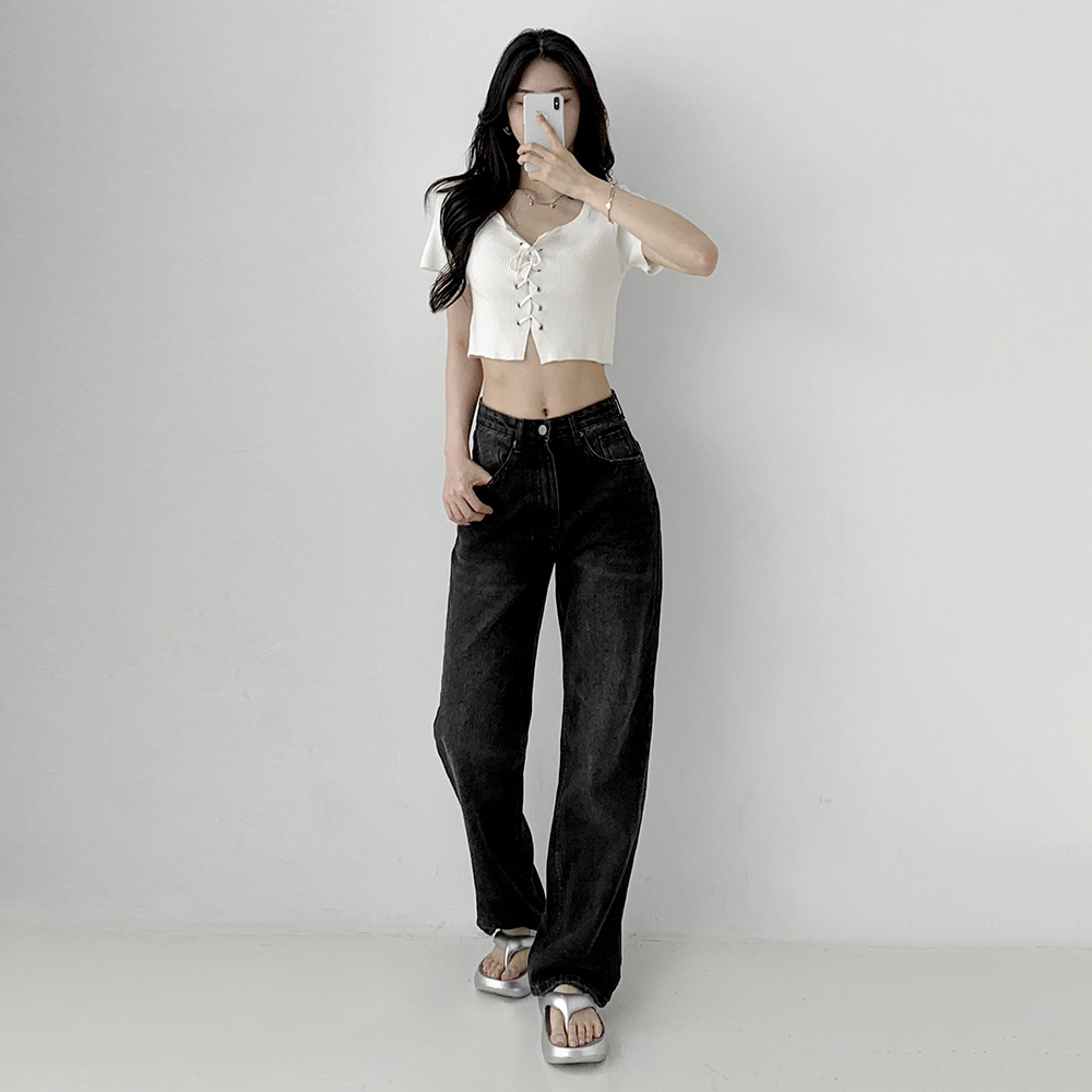 블랙 진 일자핏 여자 청바지 워싱 데님 503 - 상품 이미지