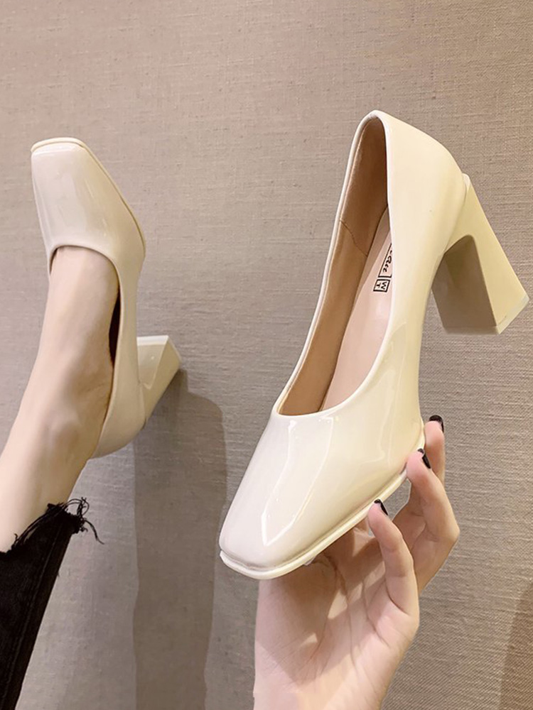 스퀘어 세련된 구두 신발 플랫슈즈 여성샌들구두 웨딩슈즈 키높이 8cm 여성구두 여자구두 화이트 34 - 상품 이미지