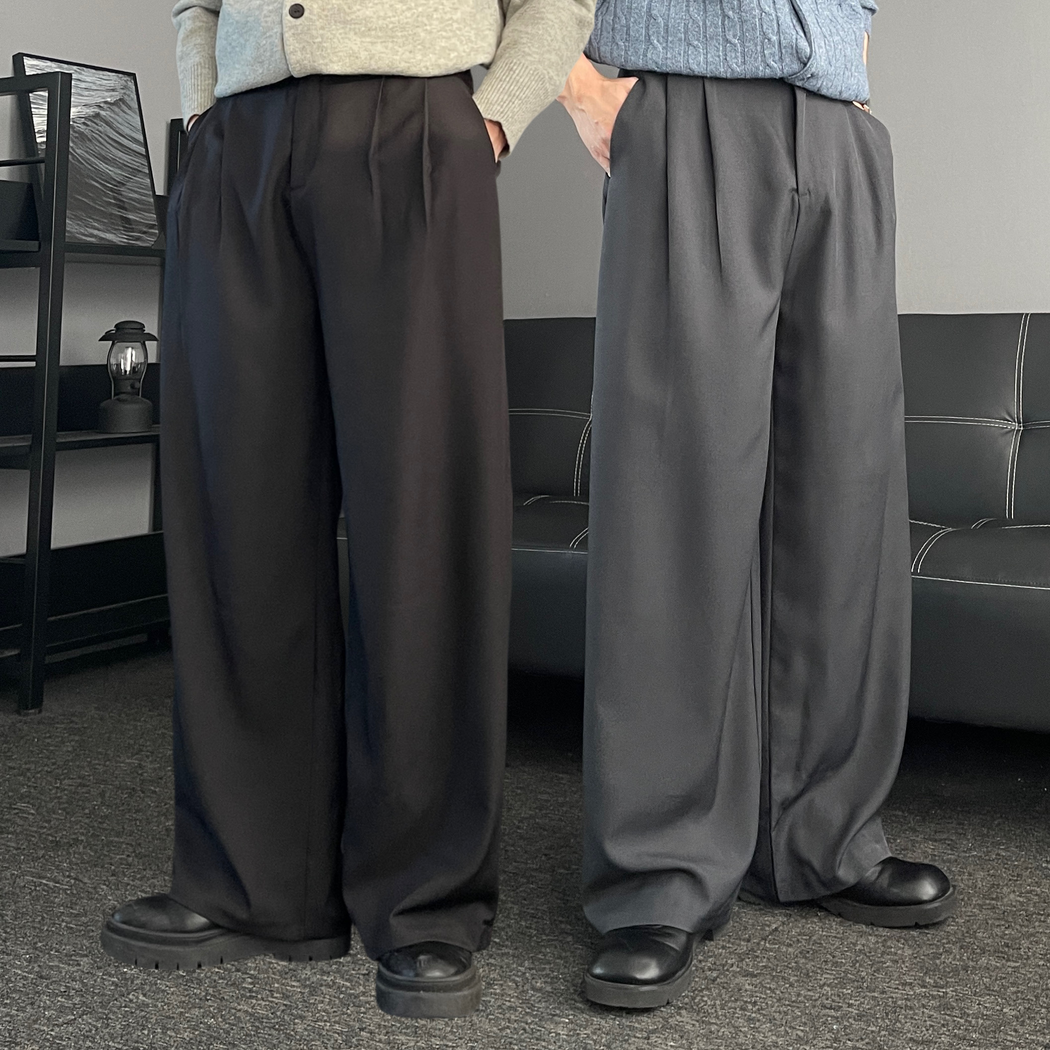 남자와이드슬랙스 남자와이드팬츠 통큰바지 - 상품 이미지