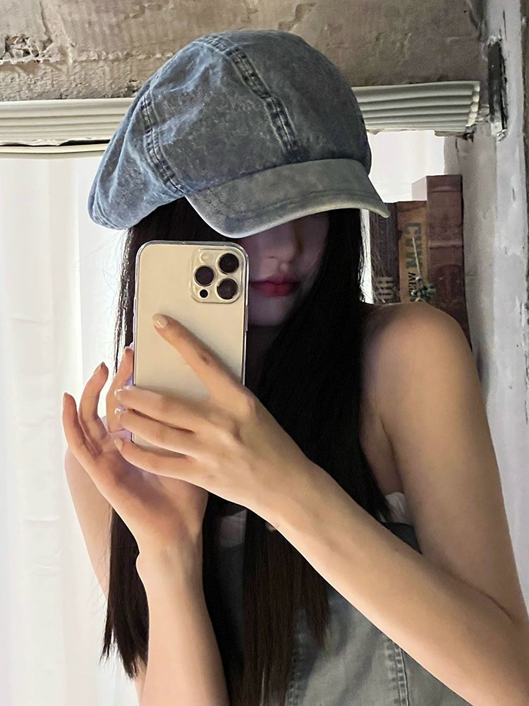 데님 베레모 대형 워싱 복고풍 빵모자 팔각형 사계절 대두 헌팅캡 청모자 여성용 진청 힙한 라이트데님블루 클라우드 프리사이즈 55-59cm - 상세 이미지 3