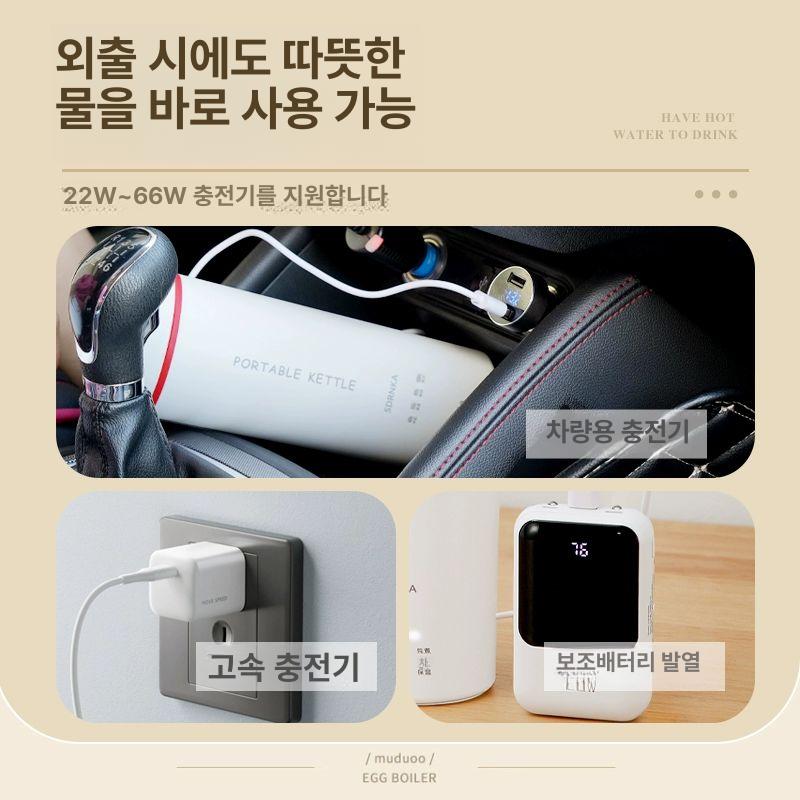 USB텀블러 전기포트 소형 물끓이기 보온 여행 카포트 여행용 데우기 워머 차량용 주전자 USB+220V 316스테인리스스틸 A - 상세 이미지 4