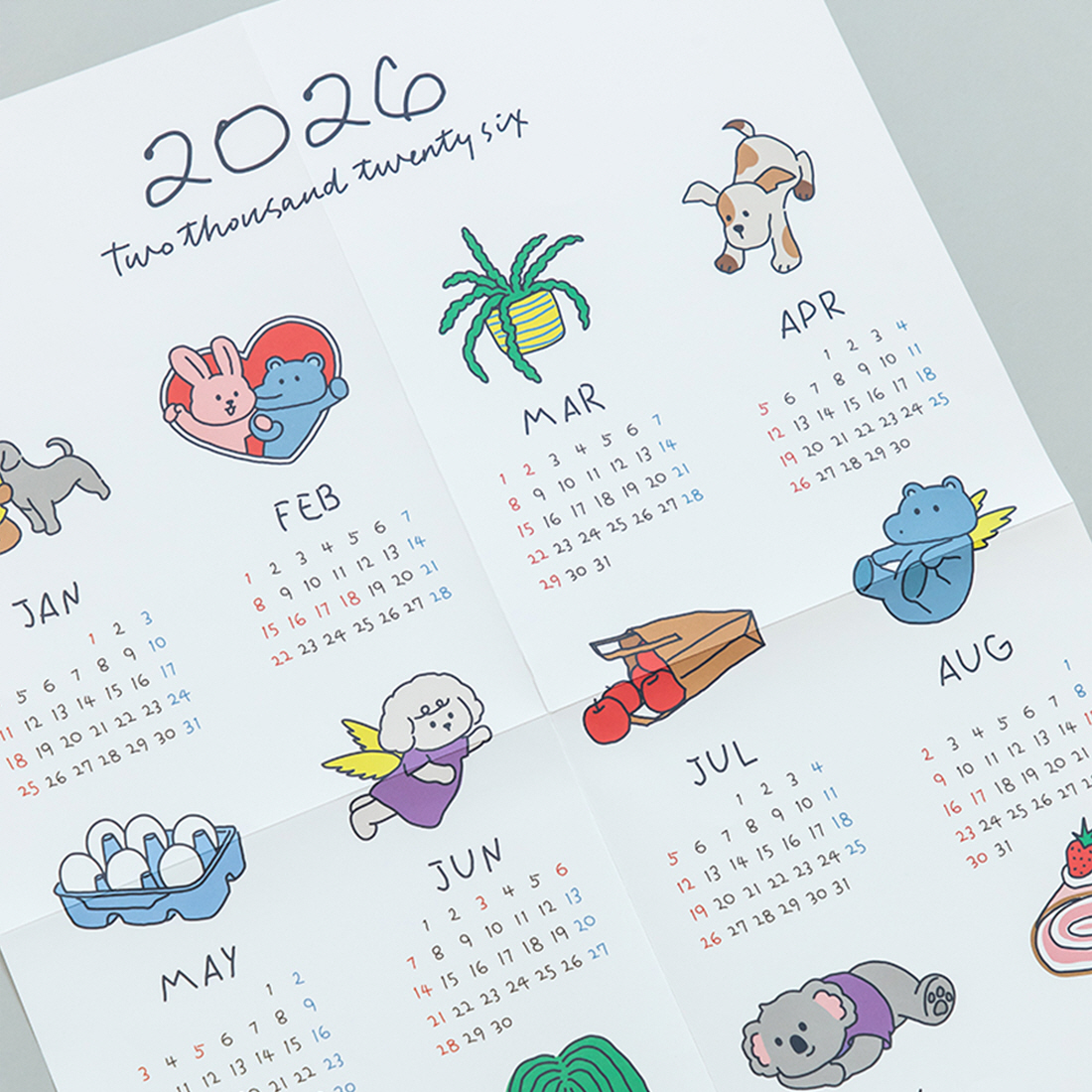 2026 한장달력 1년 연력 낱장 26년 일러스트 포스터 월 캘린더 벽달력 마이버디 A2 - 상세 이미지 4