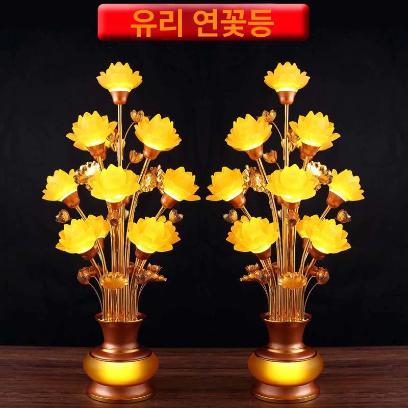 대형 연꽃 램프 법당 무드등 인테리어 신당 황광 광섬유 등신불 거실 중식당 천장등 수련 9등급 58cm - 상세 이미지 3