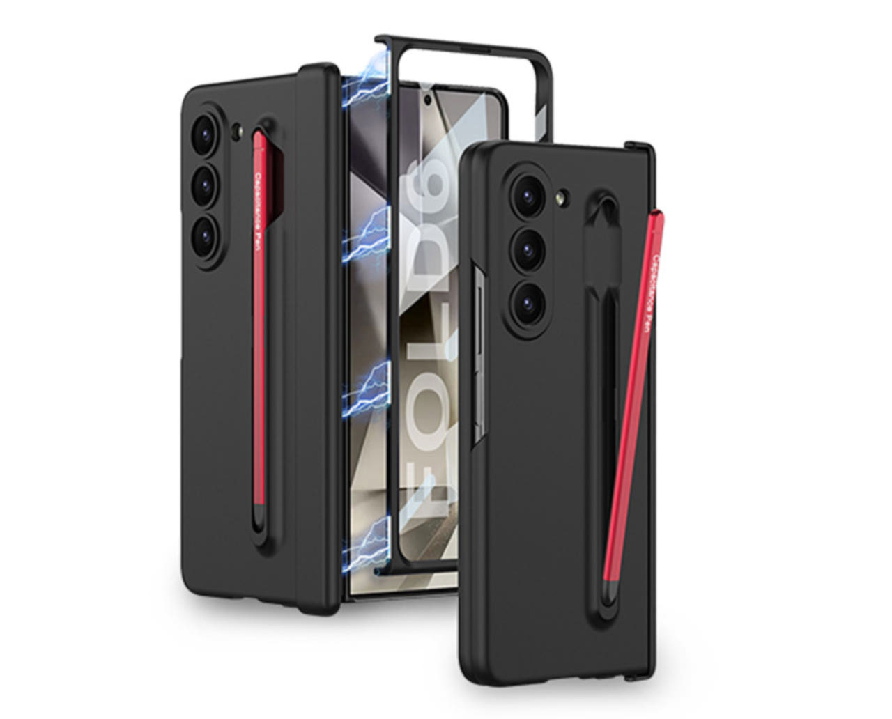 갤럭시 폴드 케이스 힌지보호 풀커버 펜포함 블랙_레드, 갤럭시Z 폴드6 - 상세 이미지 4