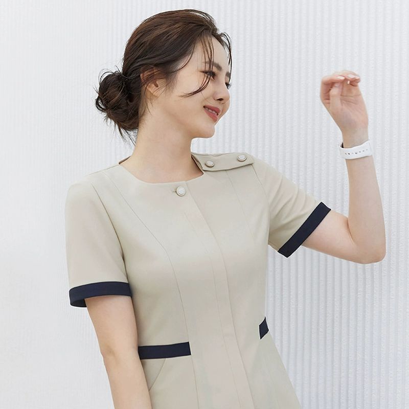 유니폼 반팔 세트 리셉션 성형 외과 근무복 데스크 네이비블루 반팔+네이비블루 바지 S - 상세 이미지 3