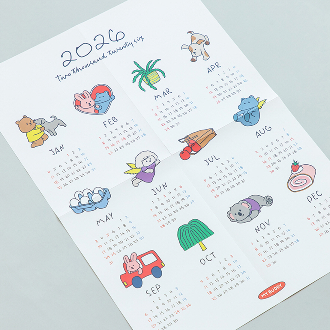 2026 한장달력 1년 연력 낱장 26년 일러스트 포스터 월 캘린더 벽달력 마이버디 A2 - 상세 이미지 3