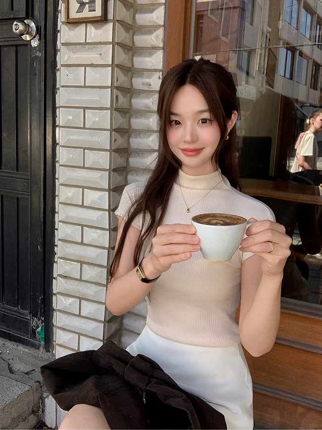 베이직 골지 하프넥 캡소매 티셔츠 ts4709 - 상세 이미지 4