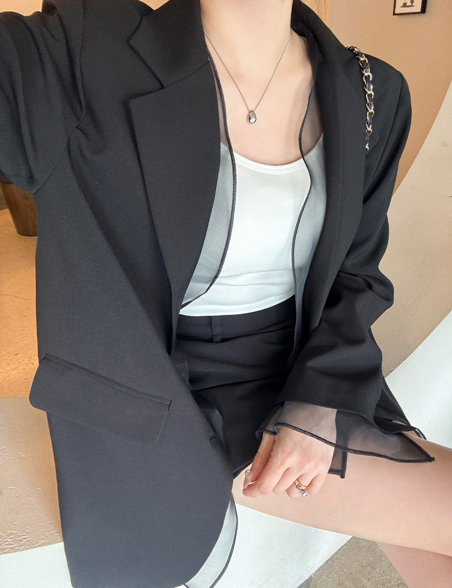 쉬폰 가을자켓 여성 간절기 오간자 뒷트임 자켓 체형커버 하객룩 오피스룩 데일리 이미지 8