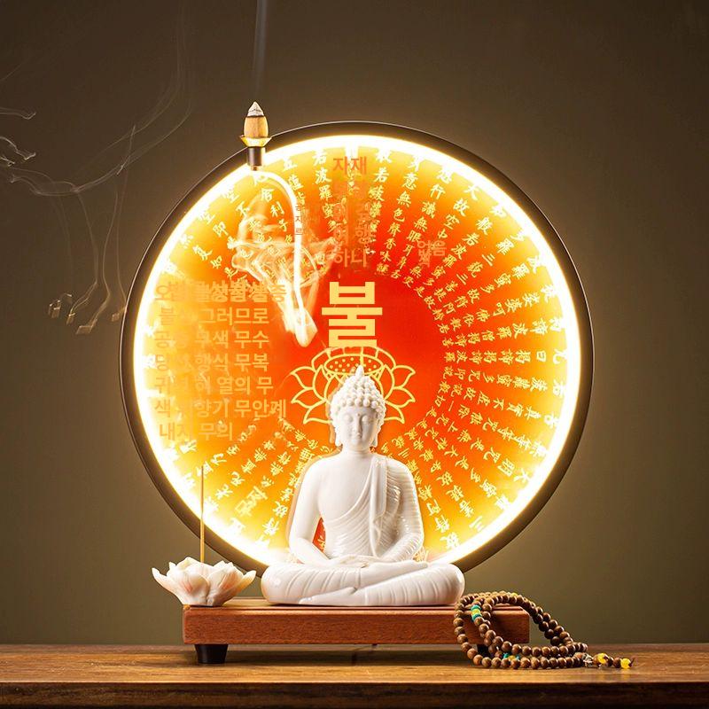 석가모니 부처상 LED 불상 불교 인테리어 백불 조각상램프 황불 불심 악세사리 램프 블랙 화이트 세라믹 - 상세 이미지 3